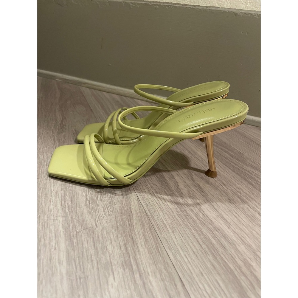 Cult Gaia Jila Lime Green Patent Leather Square Toe Gold Stiletto Heel Sandal 35 - Picture 7 of 7